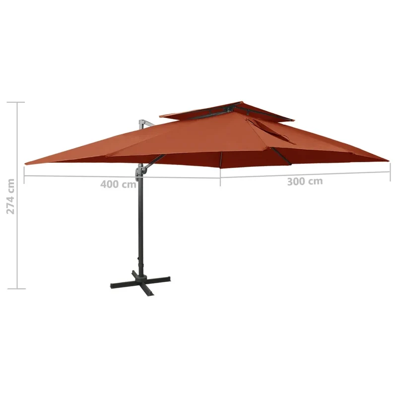 Parasol de jardin déporté avec système de ventilation inclinable 400 x 300 cm en polyester terracotta 02_0046505