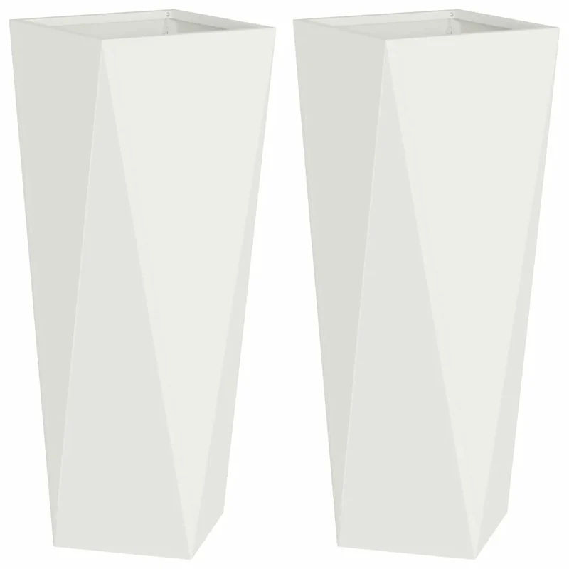Lot de 2 jardinières modernes pour extérieur 30 x 30 x 75 cm avec design épuré en acier blanc 02_0053009