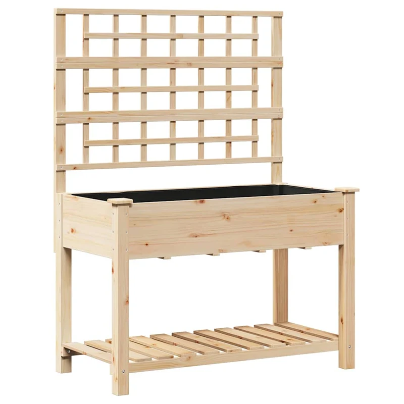 Cache-pot de jardin design moderne en bois de sapin massif 115 x 60 x 153 cm élégant pour plantes en beige 02_0058843