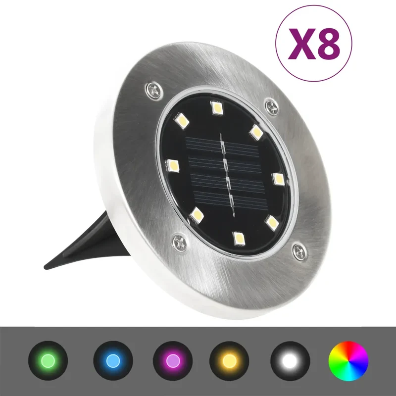 Lot de 8 lampes solaires de sol illuminant jardin patio 12 x 13 cm en PP couleur rvb 02_0046513