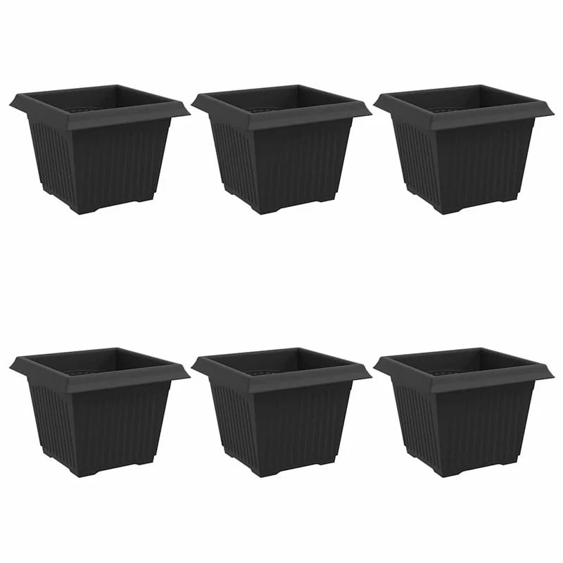 Lot de 6 pots de fleurs carrés modernes 43 x 43 x 33,5 cm design épuré jardin extérieur en plastique noir 02_0059365