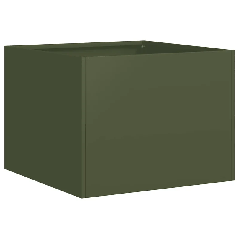 Jardinière élégante fond ouvert pour balcon jardin 40 x 40 x 30 cm en acier laminé à froid vert olive 02_0051579