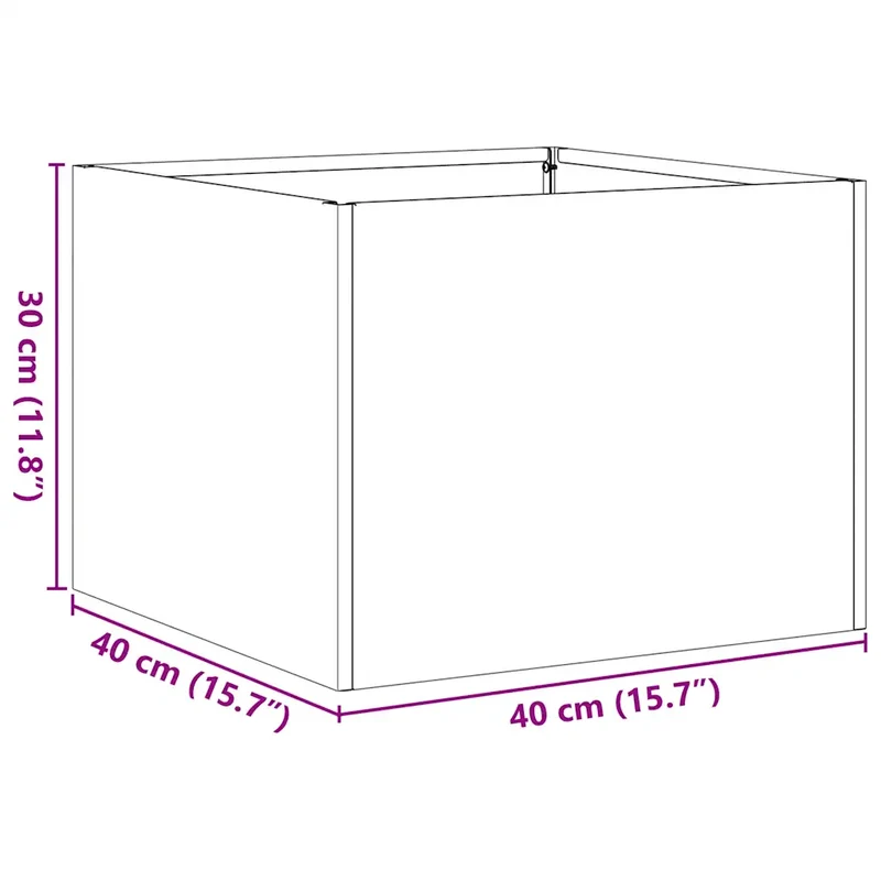 Jardinière élégante fond ouvert pour balcon jardin 40 x 40 x 30 cm en acier laminé à froid vert olive 02_0051579