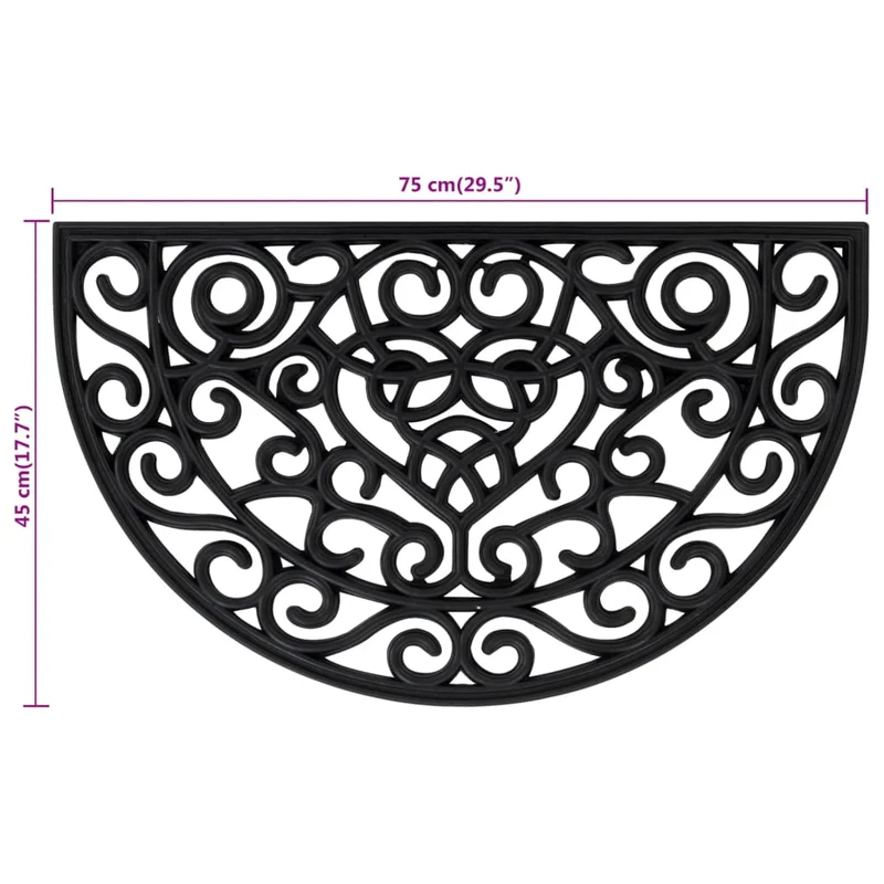 Tapis de porte demi-rond 45 x 75 cm antidérapant durable intérieur extérieur en caoutchouc noir 02_0046195