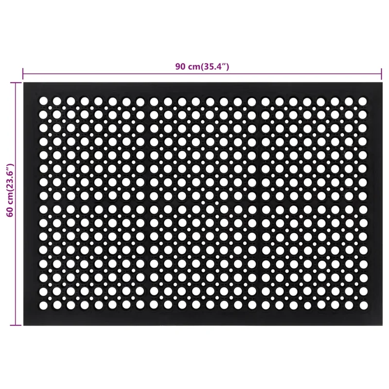 Paillasson rectangulaire antidérapant durable 60 x 90 cm usage intérieur extérieur finition mate en caoutchouc noir 02_0046194