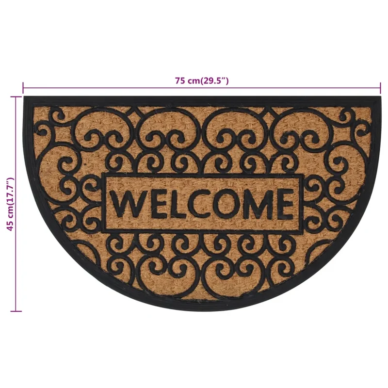 Tapis de porte demi-rond antidérapant intérieur extérieur 45 x 75 cm en caoutchouc noir 02_0046197