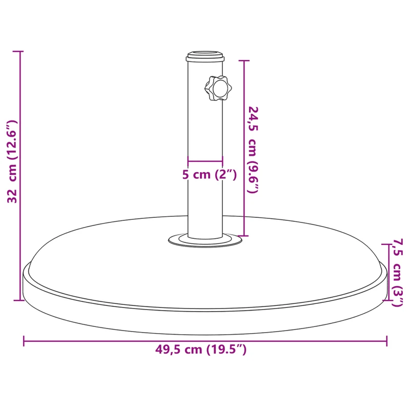 Base de parasol ronde 49,5 x 32 cm stable résistance au vent jardin avec adaptateurs en plastique noir 02_0047466