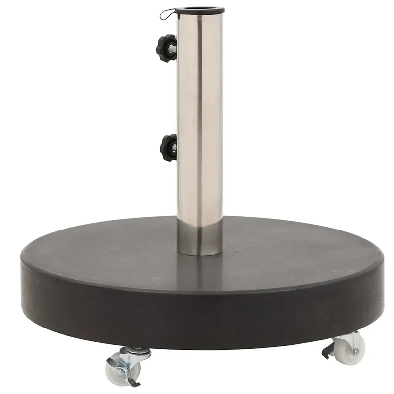 Socle de parasol rond 45 x 30 cm avec roulettes pour installation facile en granit noir 02_0045949