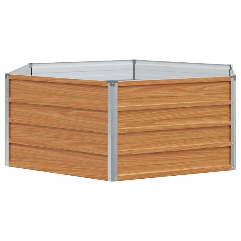 Jardinière surélevé industriel hexagonal 129 x 129 x 45 cm en acier galvanisé aspect bois 02_0059008