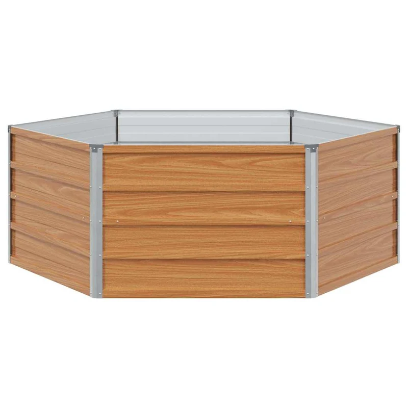 Jardinière surélevé industriel hexagonal 129 x 129 x 45 cm en acier galvanisé aspect bois 02_0059008