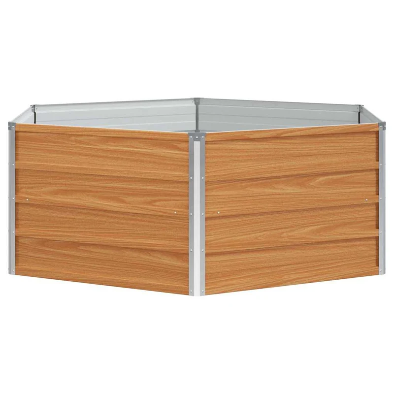 Jardinière surélevé industriel hexagonal 129 x 129 x 45 cm en acier galvanisé aspect bois 02_0059008