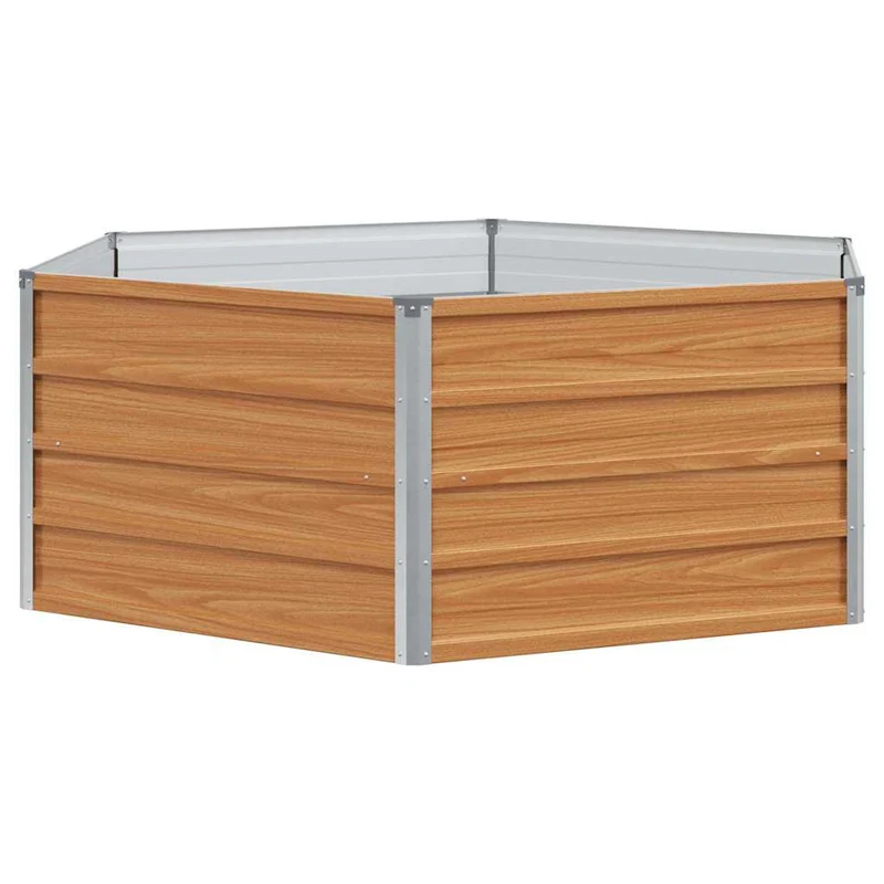 Jardinière surélevé industriel hexagonal 129 x 129 x 45 cm en acier galvanisé aspect bois 02_0059008