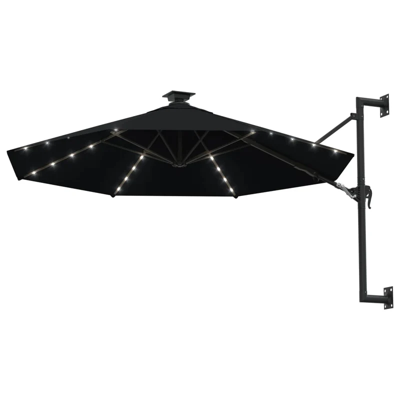 Parasol mural avec mât métallique et led 300 cm noir 02_0008693
