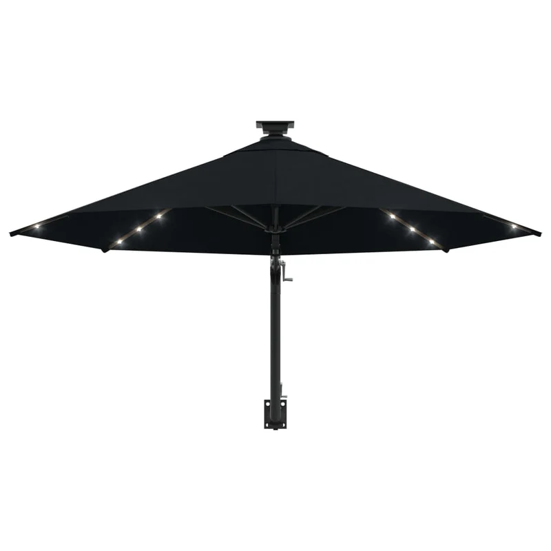 Parasol mural avec mât métallique et led 300 cm noir 02_0008693