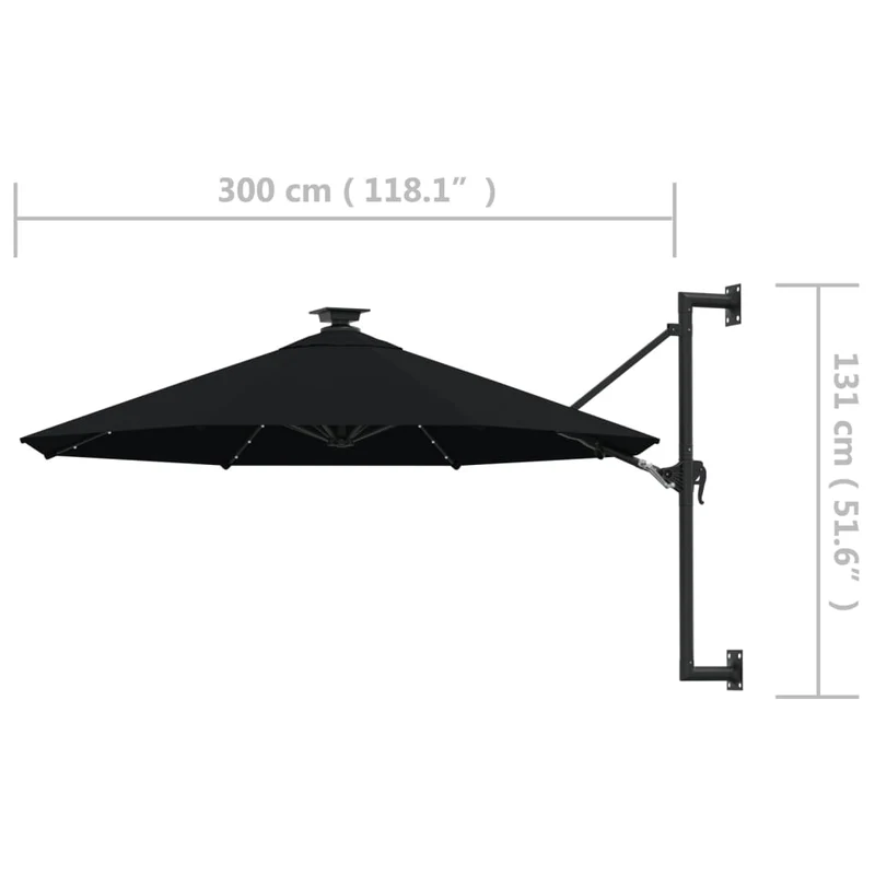 Parasol mural avec mât métallique et led 300 cm noir 02_0008693