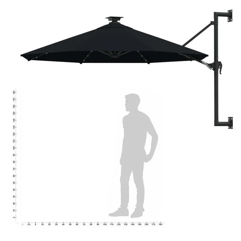 Parasol mural avec mât métallique et led 300 cm noir 02_0008693