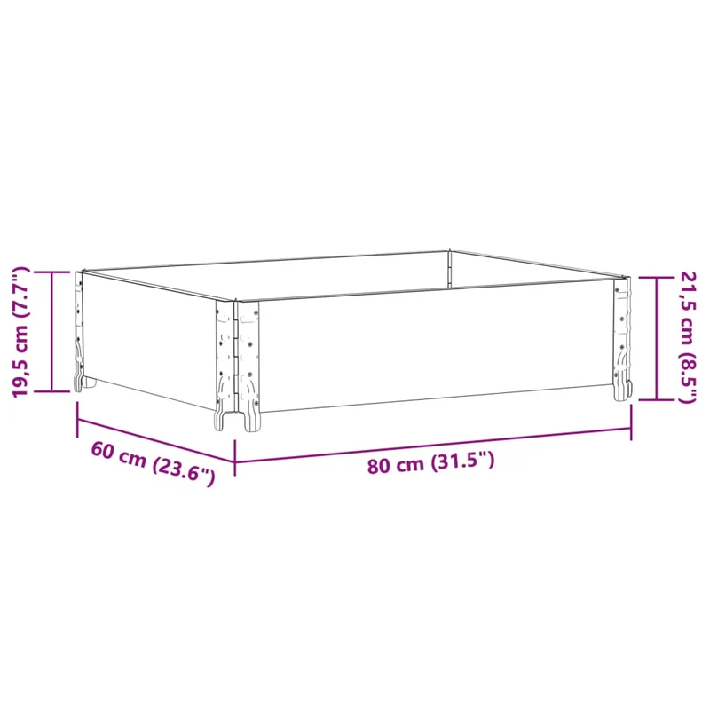 Jardinière bac lit surélevé plantes fleurs terrasse jardin 80 x 60 cm bois massif de pin marron 02_0037881