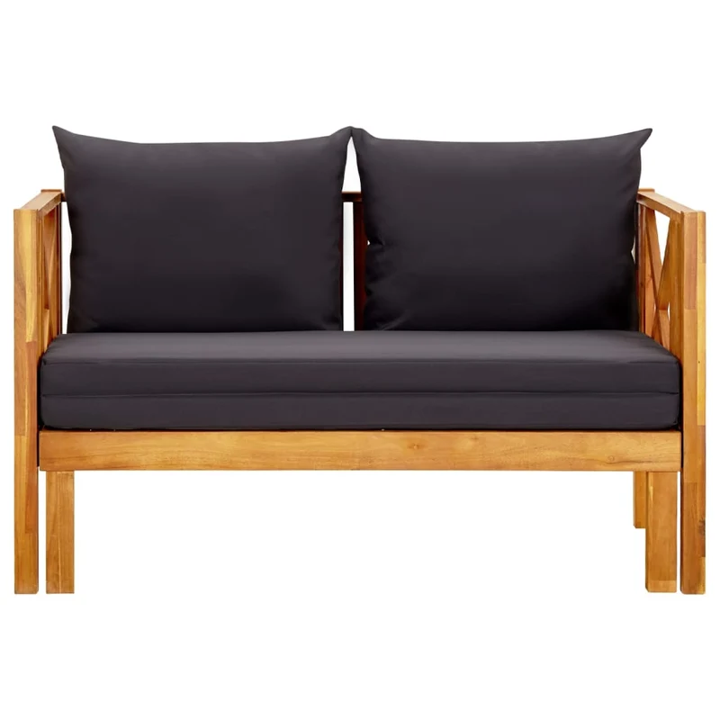 Banc de jardin meuble de patio d'extérieur terrasse 2 places et coussins 122 x 66 x 68,5 cm bois d'acacia massif 02_0011293