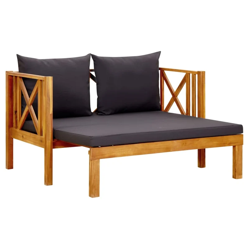 Banc de jardin meuble de patio d'extérieur terrasse 2 places et coussins 122 x 66 x 68,5 cm bois d'acacia massif 02_0011293