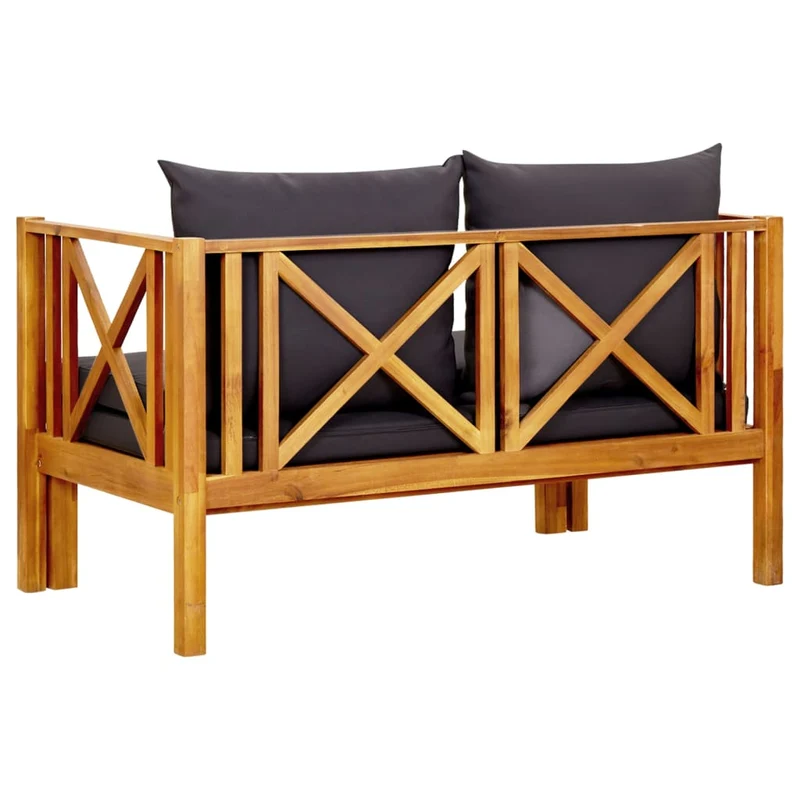 Banc de jardin meuble de patio d'extérieur terrasse 2 places et coussins 122 x 66 x 68,5 cm bois d'acacia massif 02_0011293