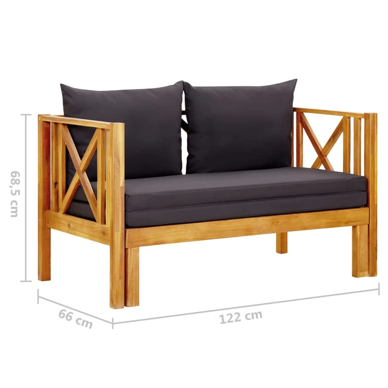 Banc de jardin meuble de patio d'extérieur terrasse 2 places et coussins 122 x 66 x 68,5 cm bois d'acacia massif 02_0011293