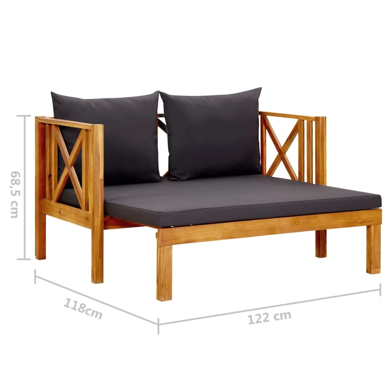 Banc de jardin meuble de patio d'extérieur terrasse 2 places et coussins 122 x 66 x 68,5 cm bois d'acacia massif 02_0011293