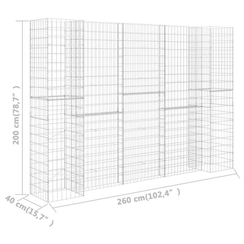 Jardinière à gabion en H 260 x 40 x 200 cm fil d' acier 02_0000868