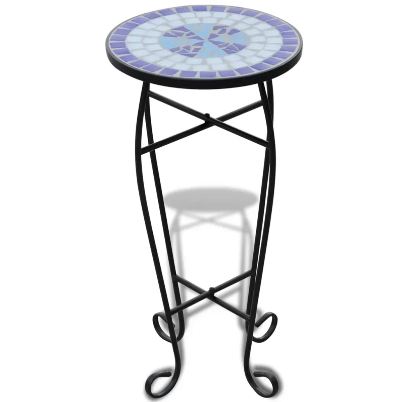 Table d'appoint mosaïque décorative jardin balcon 30 x 60 cm robuste élégante en céramique bleu 02_0045845