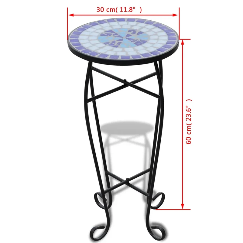 Table d'appoint mosaïque décorative jardin balcon 30 x 60 cm robuste élégante en céramique bleu 02_0045845