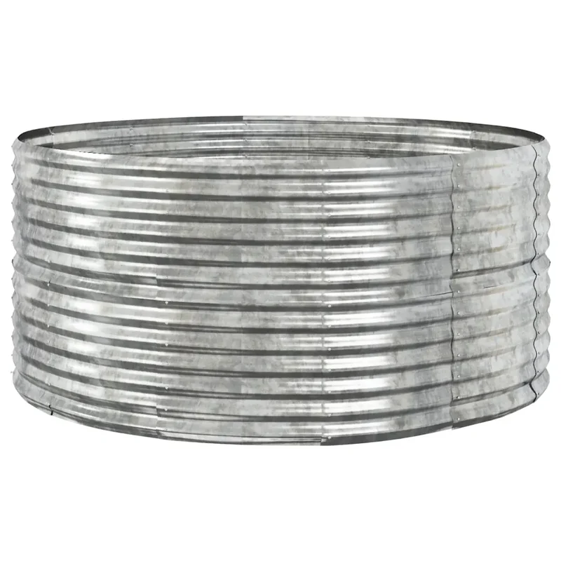 Lot de 1 jardinière surélevée ronde jardin 140 x 140 x 68 cm résistant aux intempéries design moderne en acier galvanisé argenté 02_0046599