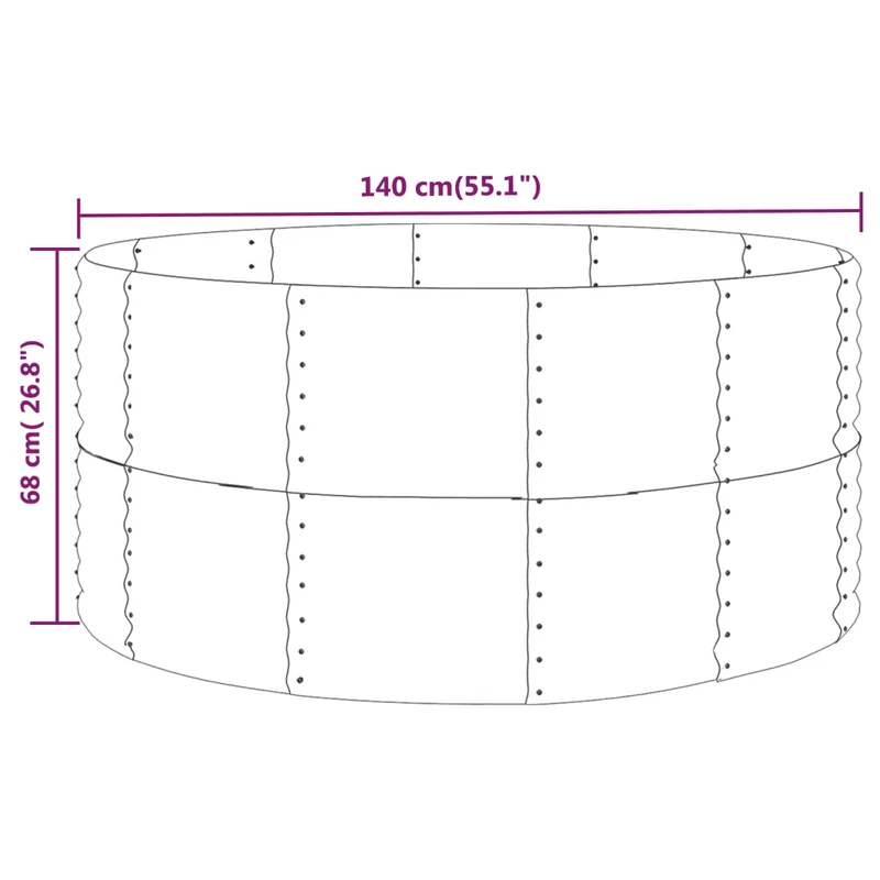 Lot de 1 jardinière surélevée ronde jardin 140 x 140 x 68 cm résistant aux intempéries design moderne en acier galvanisé argenté 02_0046599