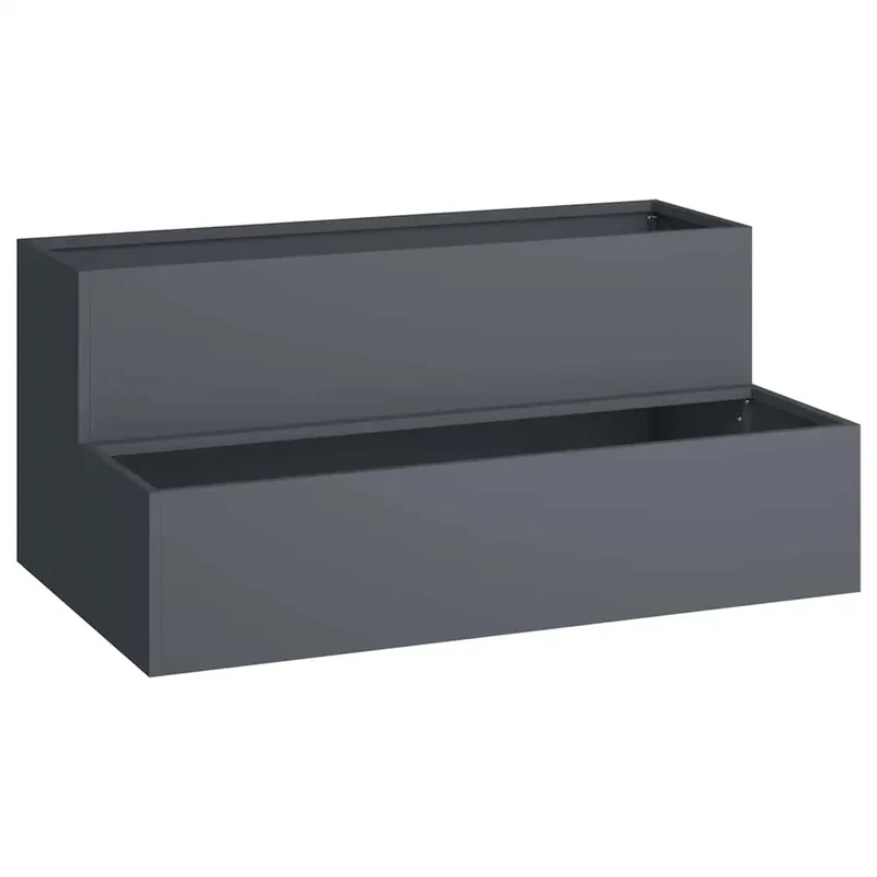 Cache-pot de jardin moderne 100 x 60 x 45 cm résistant intempéries esthétique minimaliste en métal anthracite 02_0052083