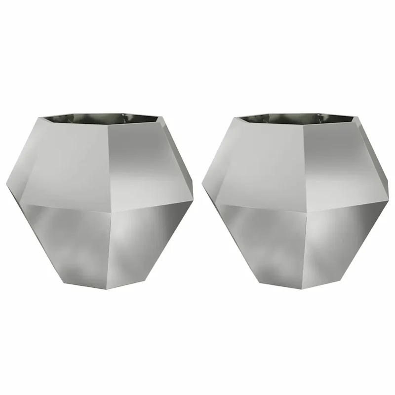 Lot de 2 jardinières rectangulaires design extérieur 100 x 100 x 80 cm en acier galvanisé argent 02_0053101