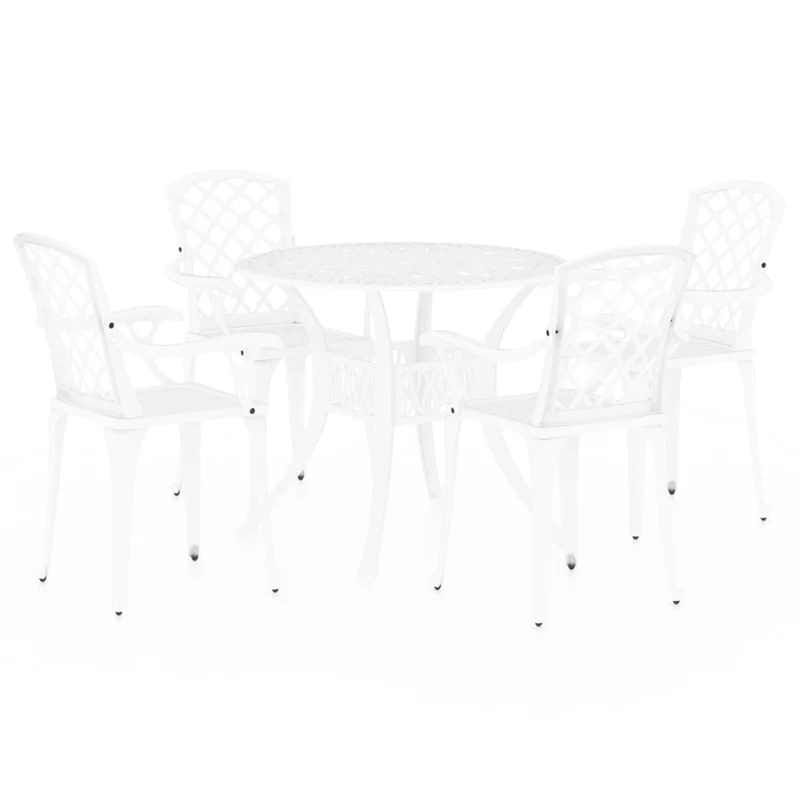 Ensemble de bistro jardin meuble extérieur terrasse 5 pièces aluminium coulé blanc 02_0013531