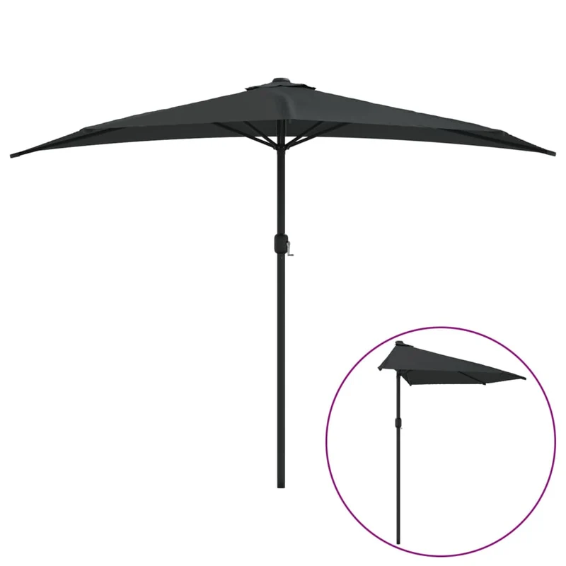 Parasol de balcon avec mât en aluminium 300 x 150 x 253cm demi noir 02_0008303