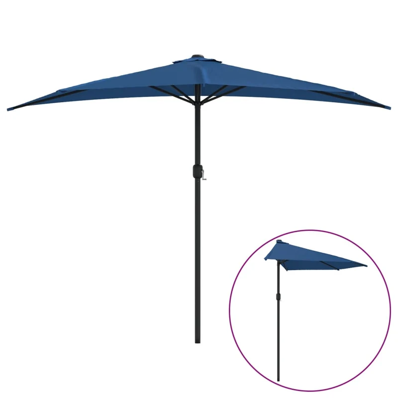 Parasol de balcon avec mât en aluminium 300 x 150 x 253 cm demi bleu 02_0008301