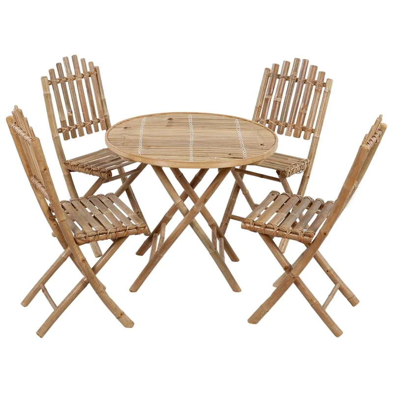 Mobilier à dîner d'extérieur pliable 5 pièces avec coussins bambou 02_0014705