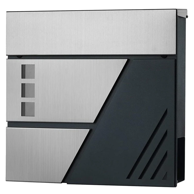 Boîte aux lettres murale avec fenêtres de visualisation en acier inoxydable pour portail porte d'entrée avec serrure et clés argent et gris anthracite 12_0001888