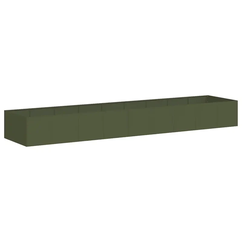 Jardinière élégante fond ouvert 360 x 80 x 40 cm espace de croissance idéal moderne en acier vert olive 02_0051552