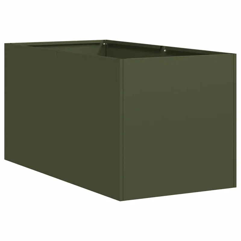 Jardinière rectangulaire design moderne balcon jardin 40 x 80 x 40 cm en acier laminé à froid vert olive 02_0051520