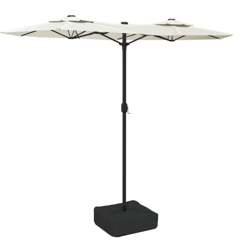 Parasol de jardin à double tête lumineux ambiance cosy 316 x 145 cm en polyester blanc sable 02_0047392