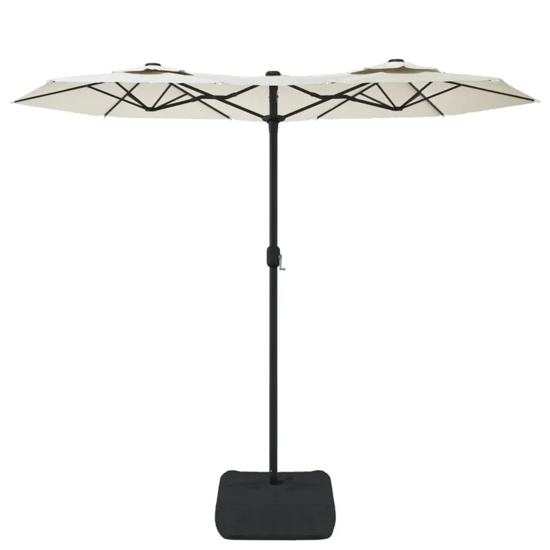 Parasol de jardin à double tête lumineux ambiance cosy 316 x 145 cm en polyester blanc sable 02_0047392