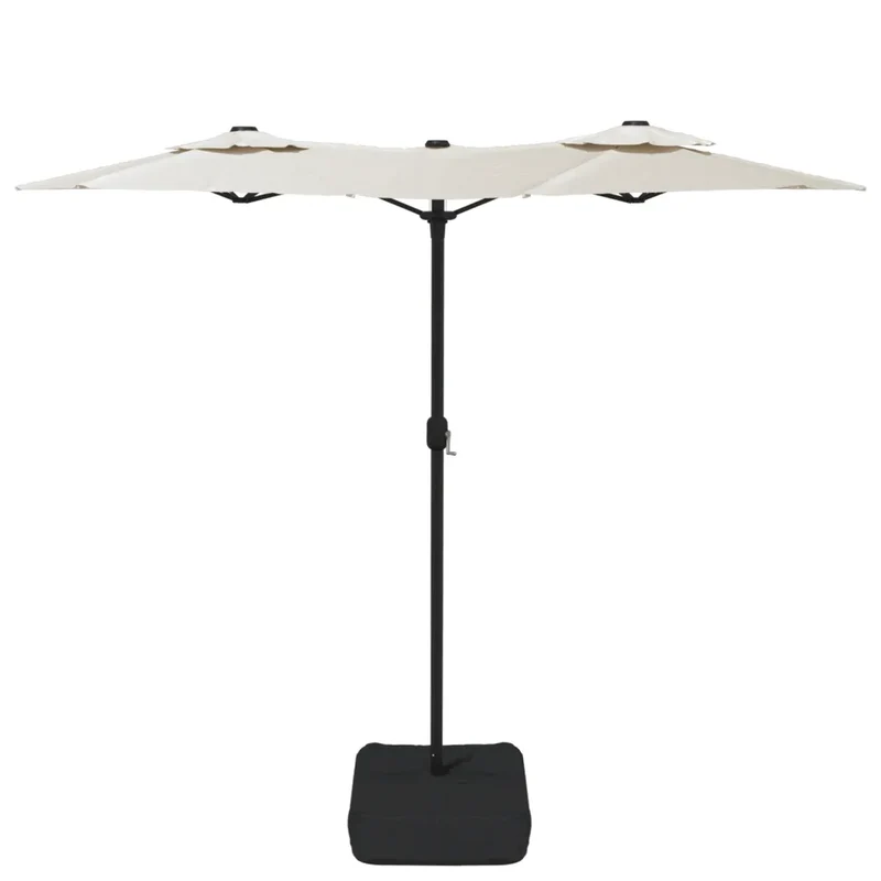 Parasol de jardin à double tête lumineux ambiance cosy 316 x 145 cm en polyester blanc sable 02_0047392