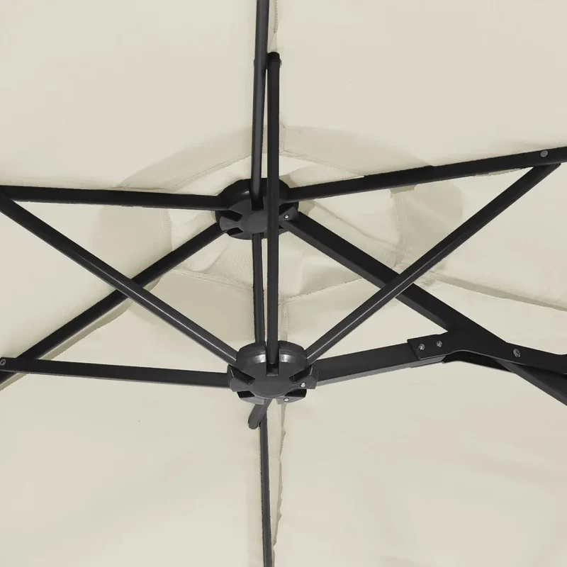 Parasol de jardin à double tête lumineux ambiance cosy 316 x 145 cm en polyester blanc sable 02_0047392