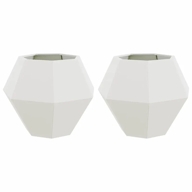 Lot de 2 jardinières rectangulaires pour terrasse 75 x 75 x 60 cm design extérieur en acier blanc 02_0053107