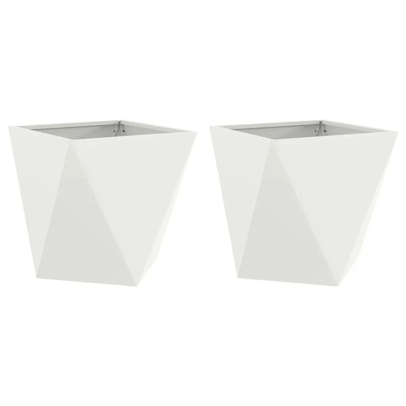 Lot de 2 jardinières modernes extérieures 50 x 50 x 50 cm en acier blanc 02_0053079