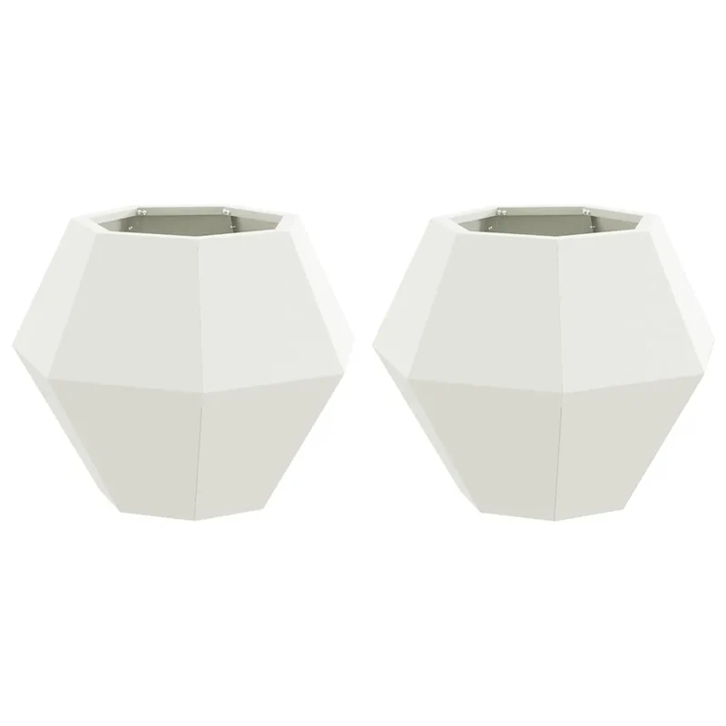 Lot de 2 jardinières rectangulaires pour extérieur 50 x 50 x 40 cm en acier blanc 02_0053121