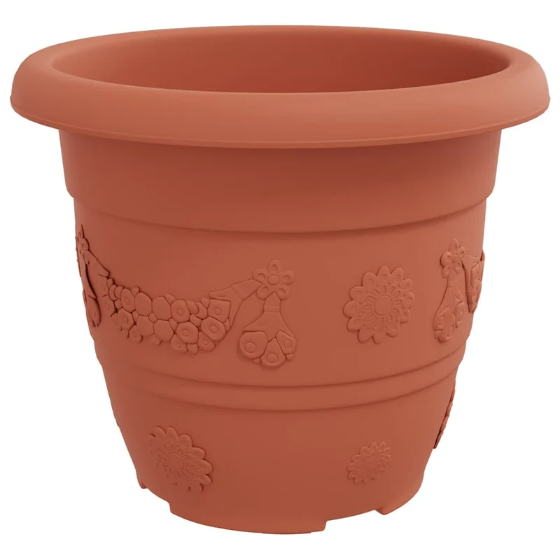 Lot de 24 pots à fleurs ronds modernes 30 x 30 x 25 cm design léger entretien facile en plastique rouge brique 02_0059331