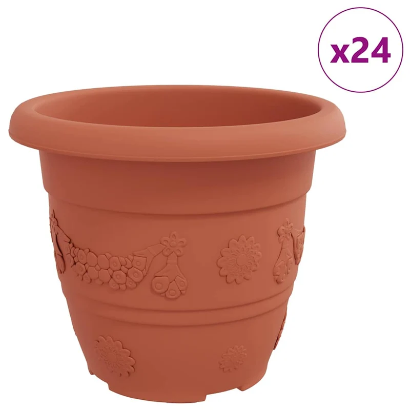 Lot de 24 pots à fleurs ronds modernes 30 x 30 x 25 cm design léger entretien facile en plastique rouge brique 02_0059331