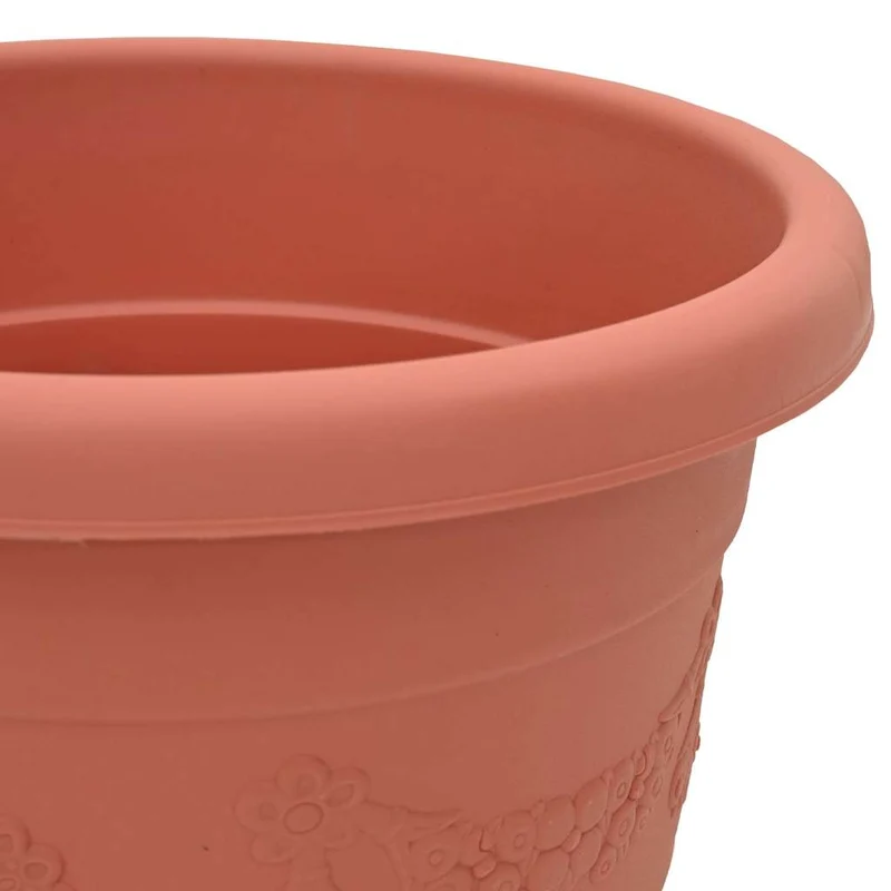 Lot de 24 pots à fleurs ronds modernes 30 x 30 x 25 cm design léger entretien facile en plastique rouge brique 02_0059331